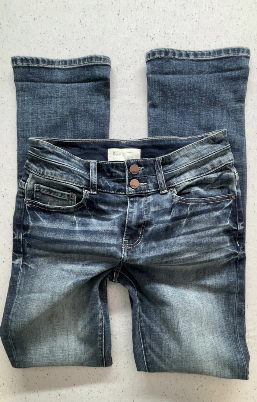 BKE Andi Straight Leg Jeans Womens 29x33 Mid Rise Slim Fit Stretch Blue Denim